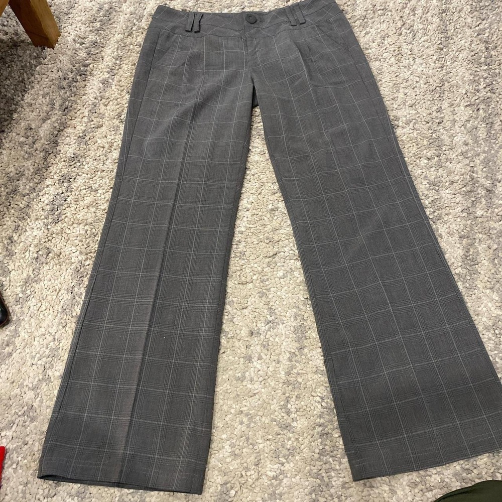 Y2K DKNY Gray Plaid Wide Leg Trousers | Size 31 | Officewear Y2K DKNY gray